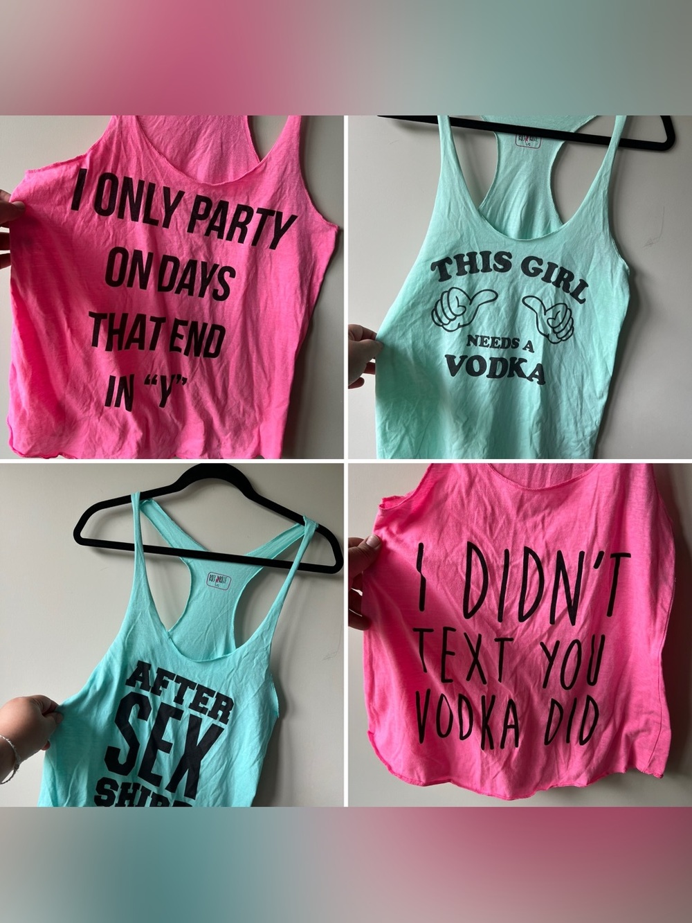 Victoria Secret Graphic Tank Tops Set of 4 Pink & Mint Party Vibe size large